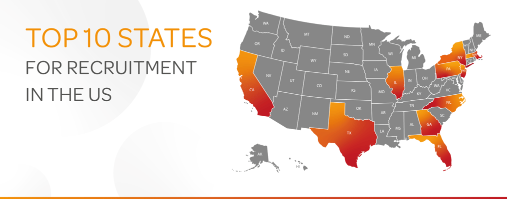 Map of top US states for UK recruiters to enter